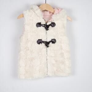 Tucker + Tate Faux Fur Plush Hooded Lined Toggle Vest Cream Pink Kids Size 6‎